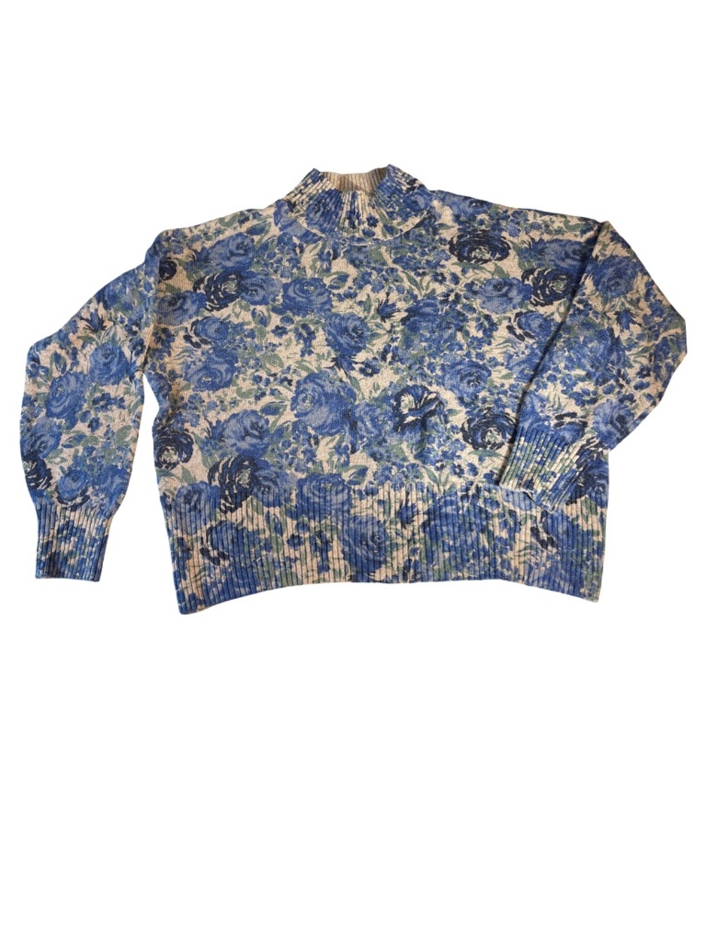 LC Lauren Conrad Blue Floral Mock Neck Sweater